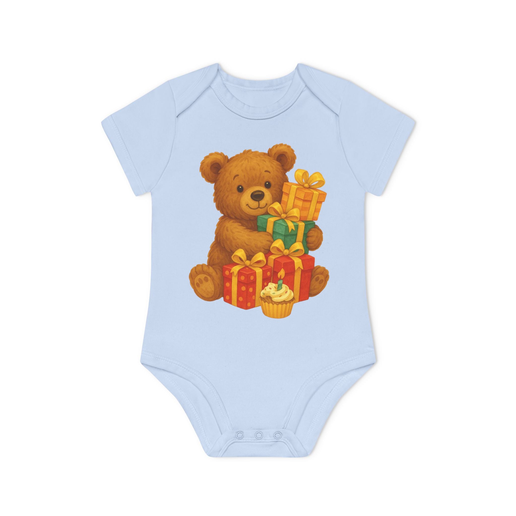 'Verjaardagsbeer met cadeautjes' babyrompertje met korte mouwen