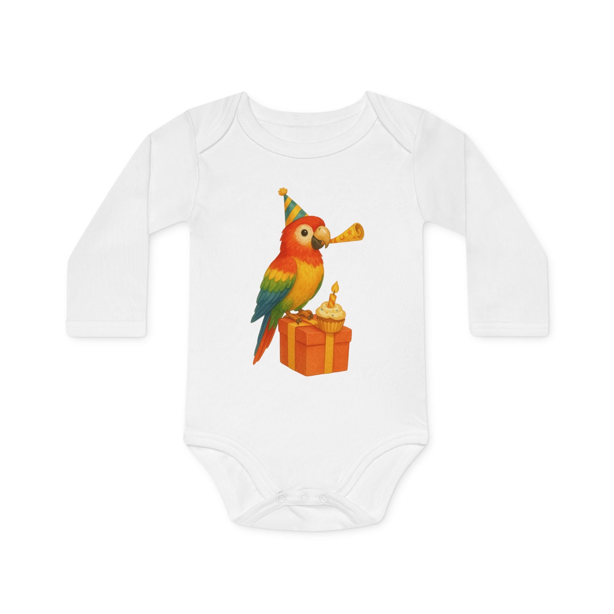 'Een kleurrijke verjaardag' Babyrompertje met lange mouwen