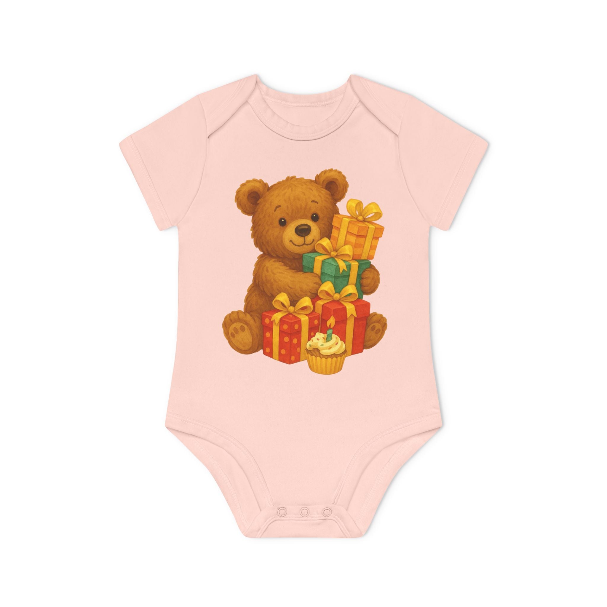 'Verjaardagsbeer met cadeautjes' babyrompertje met korte mouwen
