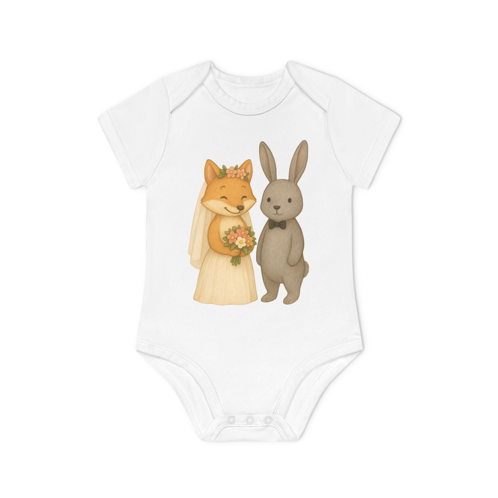 'Fox & Bunny bride and groom' babyrompertje met korte mouwen