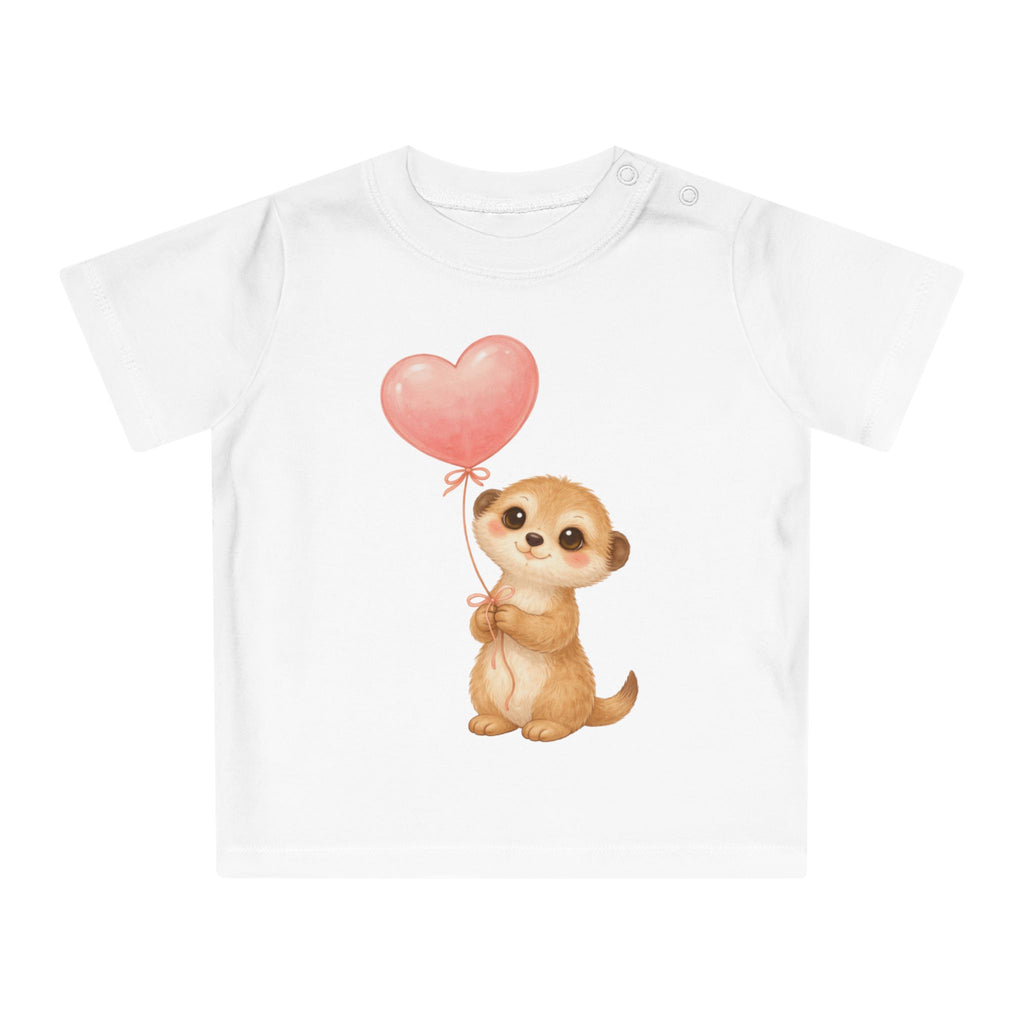 'Little Meerkat with Heart Balloon' Baby T-shirt met de tekst