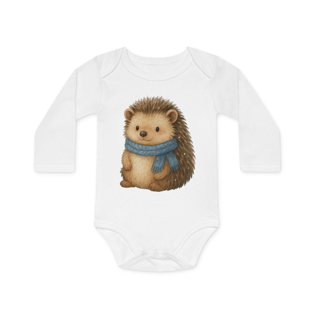 'Baby Boy Hedgehog with Blue Scarf' babyrompertje met lange mouwen