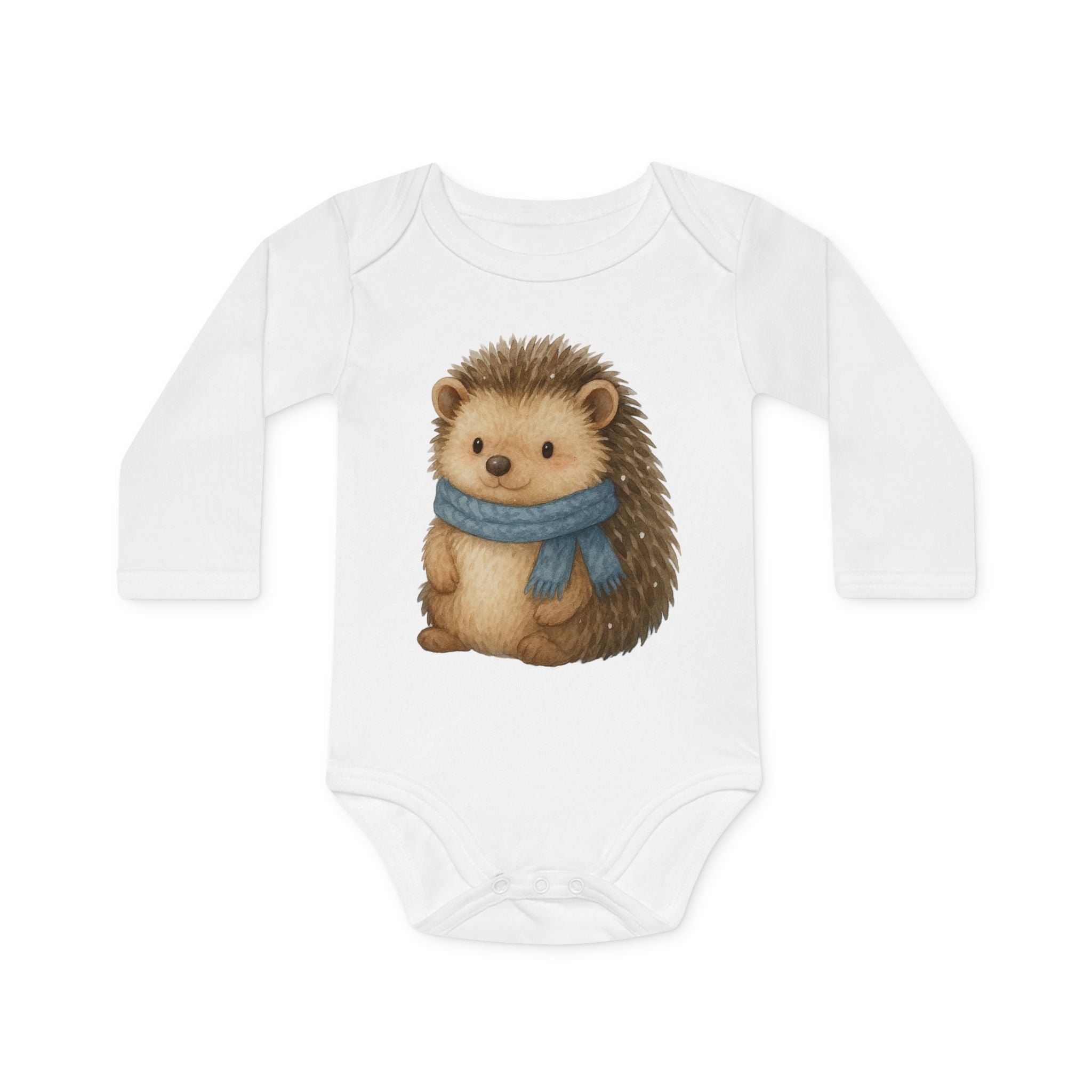 'Baby Boy Hedgehog with Blue Scarf' babyrompertje met lange mouwen
