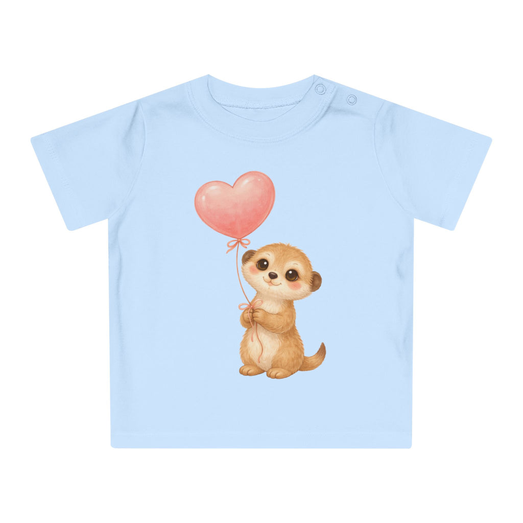'Little Meerkat with Heart Balloon' Baby T-shirt met de tekst
