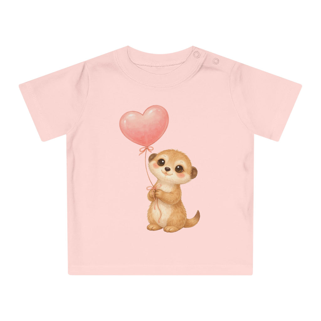'Little Meerkat with Heart Balloon' Baby T-shirt met de tekst