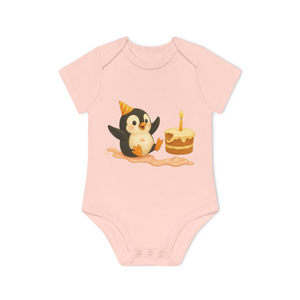 'Penguin with Cake having fun' baby bodysuit short-sleeve