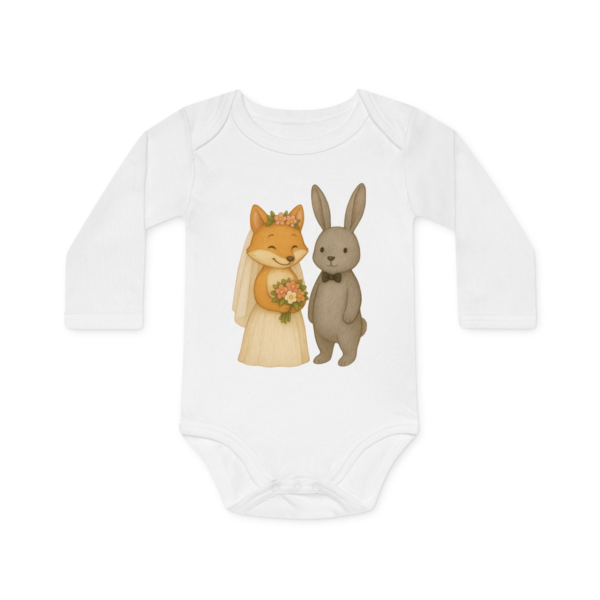 'Fox & Bunny bride and groom' babyrompertje met lange mouwen