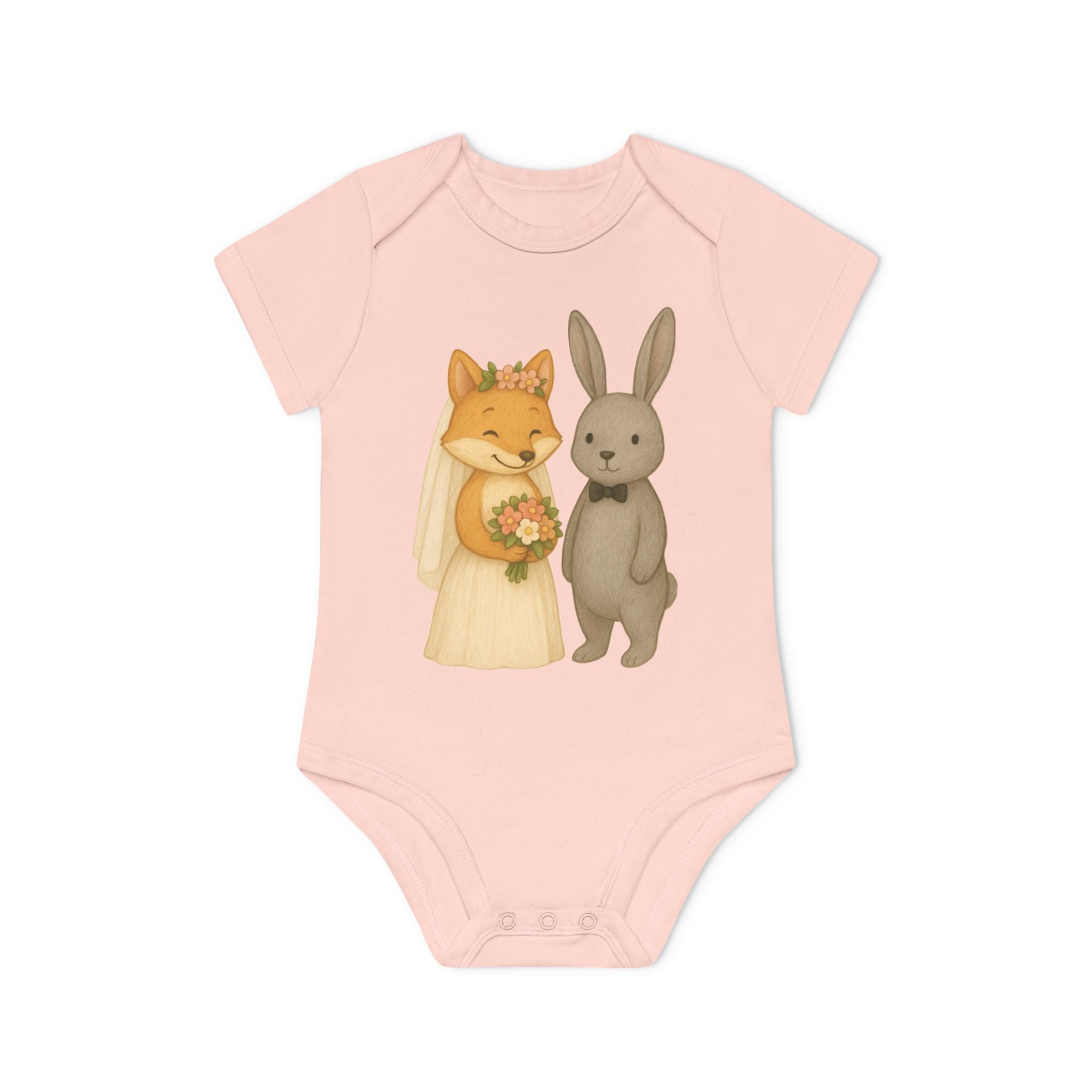 'Fox & Bunny bride and groom' babyrompertje met korte mouwen